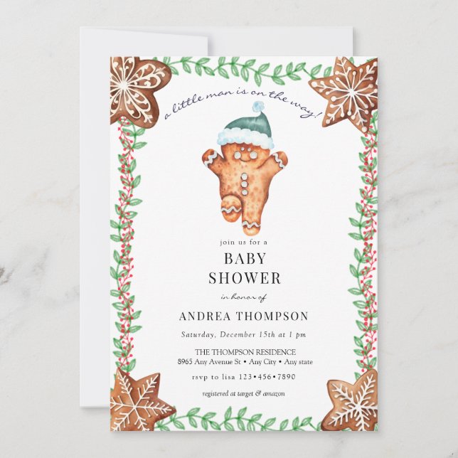 Gingerbread | Christmas Baby Shower  Invitation (Front)