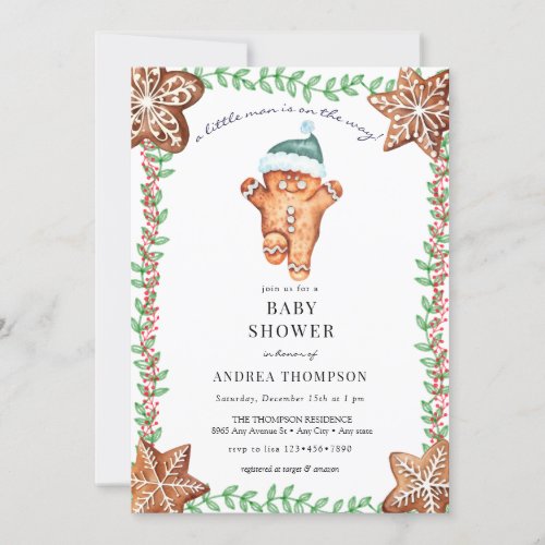 Gingerbread  Christmas Baby Shower  Invitation