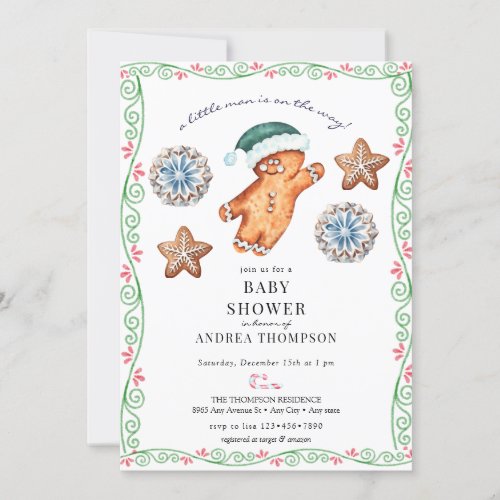 Gingerbread  Christmas Baby Shower  Invitation