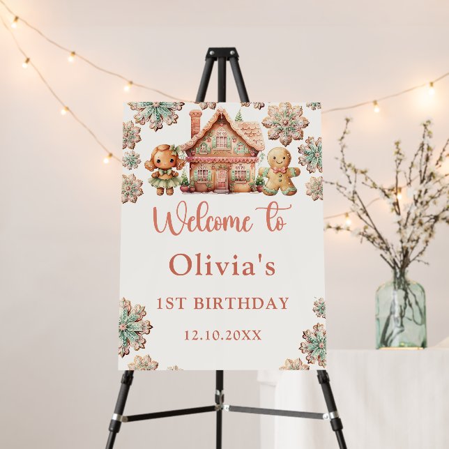 Gingerbread Christmas Birthday Party Welcome Sign (In Situ (Stand))
