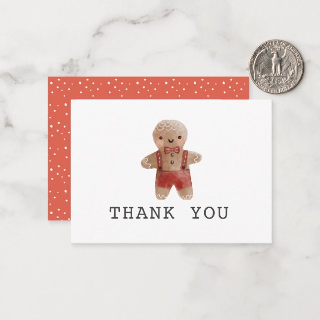 Gingerbread Christmas Boy Baby Shower Thank You Note Card (Front/Back In Situ)