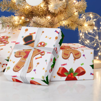 Gingerbread Christmas Candy Ribbon Wrapping Paper
