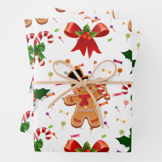 Gingerbread Christmas Candy Ribbon Wrapping Paper Sheets