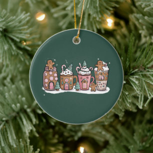 Gingerbread Christmas Coffee Lover Latte Drink Ceramic Ornament