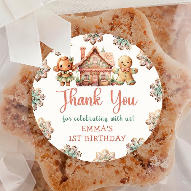 Gingerbread Christmas Cookie Birthday Party Classic Round Sticker (Creator Uploaded)