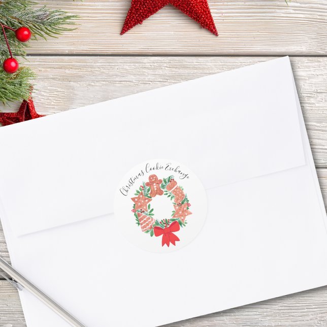 Gingerbread Christmas Cookie Exchange  Classic Round Sticker (Creator Uploaded)