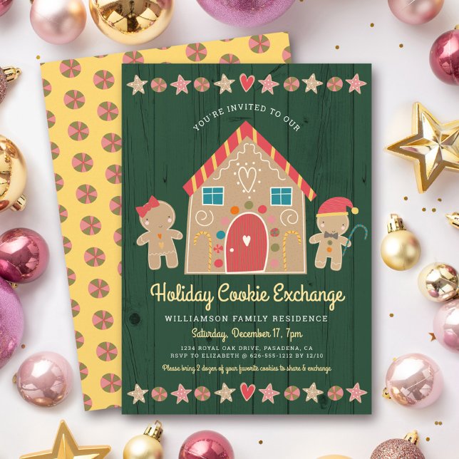 Gingerbread Christmas Cookie Exchange Green Rustic Invitation (Creator Uploaded)