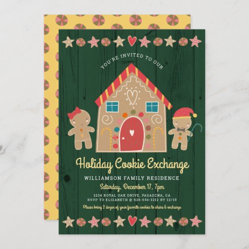 Gingerbread Christmas Cookie Exchange Green Rustic Invitation