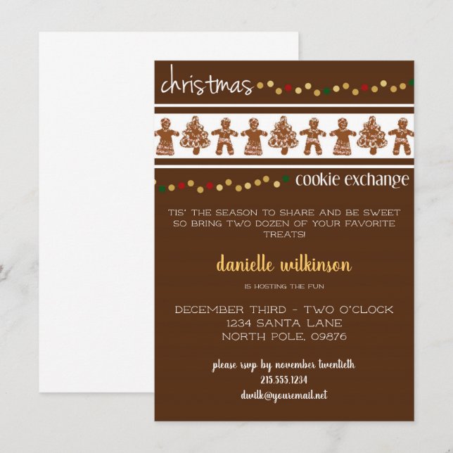 Gingerbread Christmas Cookie Exchange Invitation (Front/Back)