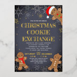 Gingerbread Christmas Cookie Exchange Invitation<br><div class="desc">Gingerbread Christmas Cookie Exchange Invitation. Customizable text on chalkboard with sweet little gingerbread men and snowflakes. Excellent for your Christmas holiday cookie swaps. Features real gold foil highlights. Colors white, gold, pale blue, charcoal, yellow, red, ginger, and green. Full color full bleed printing front & back. Find matching products in...</div>
