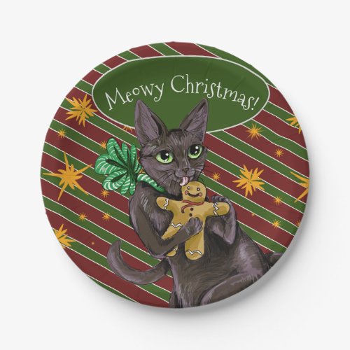 Gingerbread Christmas Cookie Kitty Paper Plates