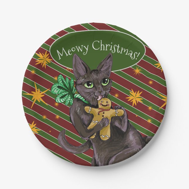 Gingerbread Christmas Cookie Kitty Paper Plates (Front)