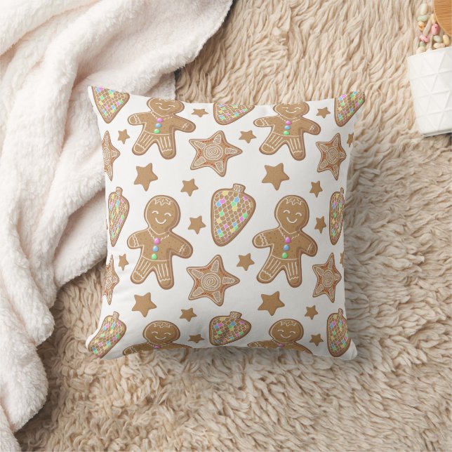 Gingerbread Christmas Cookie Pattern Throw Pillow (Blanket)