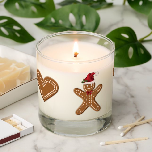 Gingerbread Christmas Cookie Shapes Illustration Scented Candle (Lit)