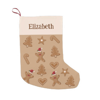 Gingerbread Christmas Cookie Shapes &amp; Name Small Christmas Stocking