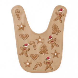 Gingerbread Christmas Cookie Shapes On Brown Baby Bib