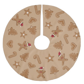 Gingerbread Christmas Cookie Shapes On Brown Brushed Polyester Tree Skirt