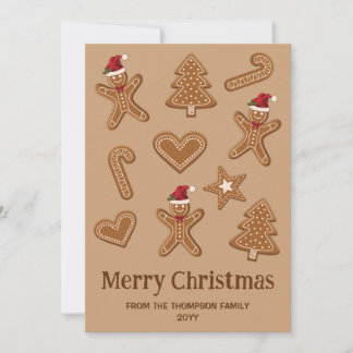 Gingerbread Christmas Cookie Shapes On Brown Holiday Card