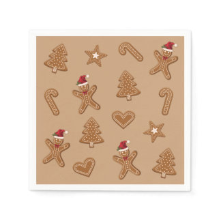 Gingerbread Christmas Cookie Shapes On Brown Napkins