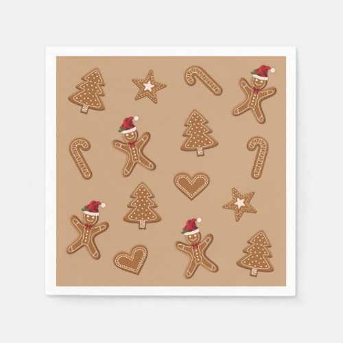 Gingerbread Christmas Cookie Shapes On Brown Napkins