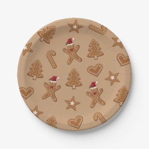 Gingerbread Christmas Cookie Shapes On Brown Paper Plates