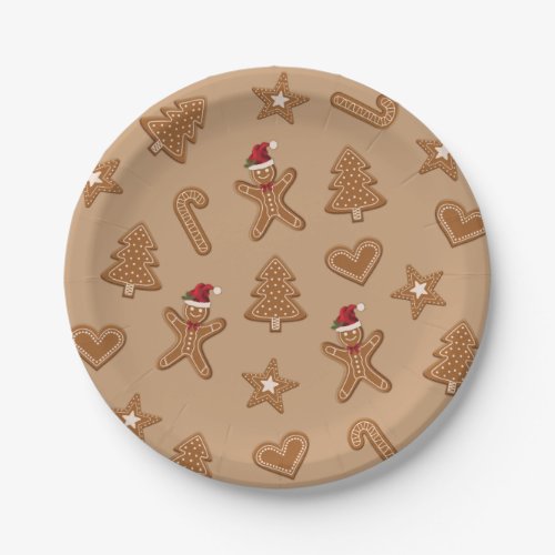 Gingerbread Christmas Cookie Shapes On Brown Paper Plates