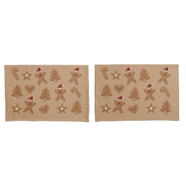 Gingerbread Christmas Cookie Shapes On Brown Pillow Case (Front-Set)