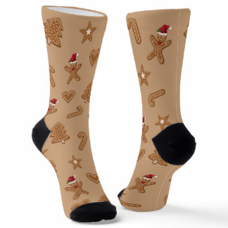 Gingerbread Christmas Cookie Shapes On Brown Socks
