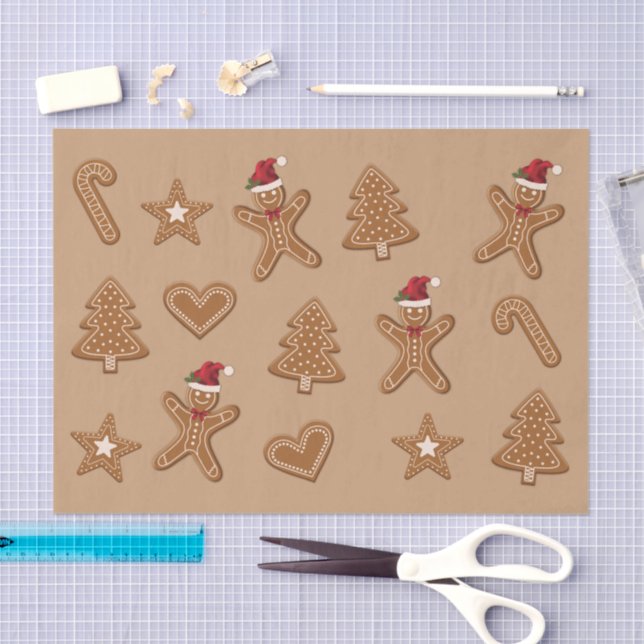 Gingerbread Christmas Cookie Shapes On Brown Tissue Paper (Craft)