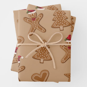 Gingerbread Christmas Cookie Shapes On Brown Wrapping Paper Sheets