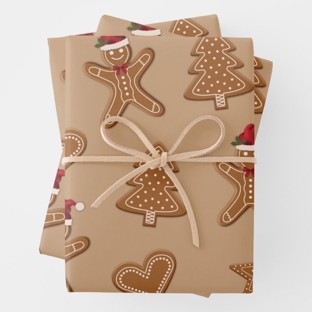 Gingerbread Christmas Cookie Shapes On Brown Wrapping Paper Sheets (In situ)