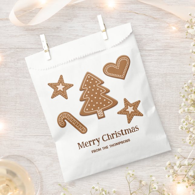Gingerbread Christmas Cookie Shapes & Text Favor Bag (Clipped)