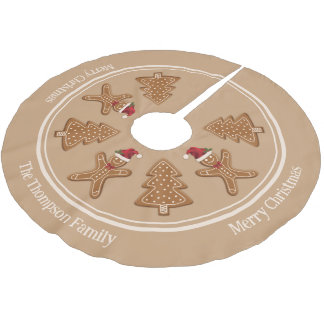 Gingerbread Christmas Cookie Shapes With Text Brushed Polyester Tree Skirt