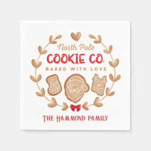 Gingerbread Christmas Cookies Family Name Red Napkins