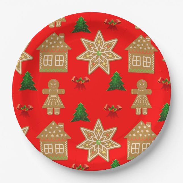 Gingerbread Christmas cookies Paper Plates (Front)