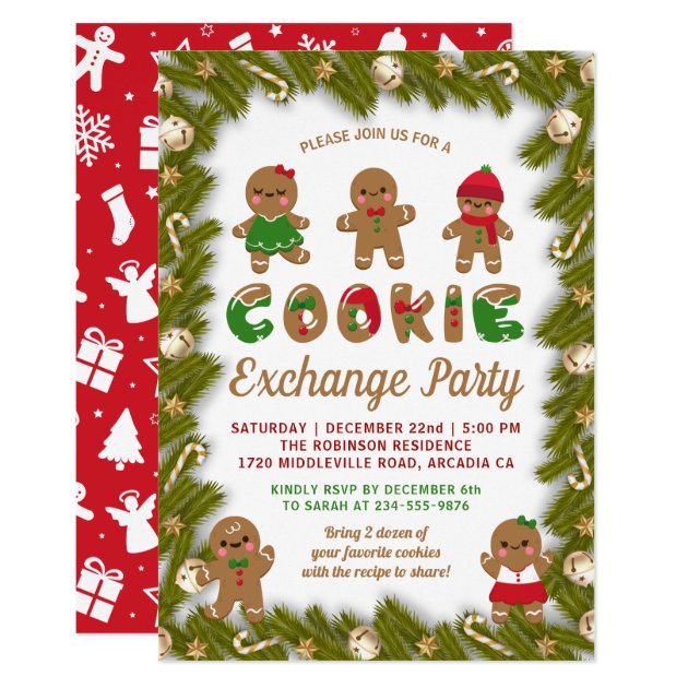Gingerbread Christmas Decor Cookie Exchange Party Invitation