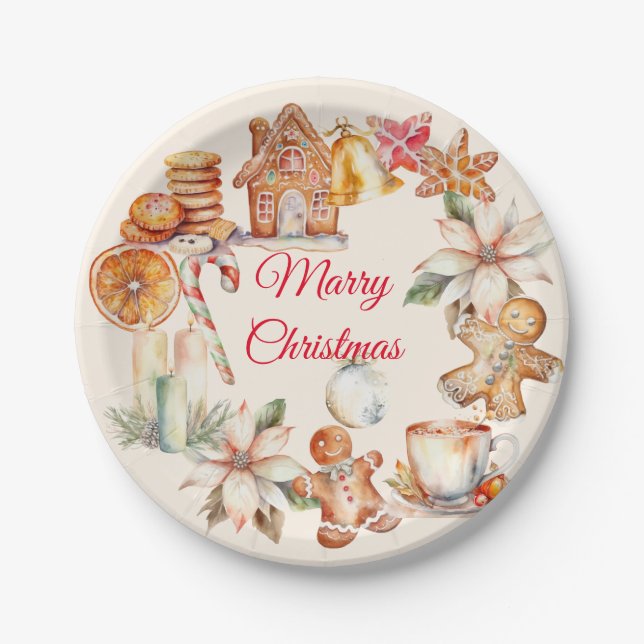 Gingerbread Christmas Dinner Party  Paper Plates (Front)