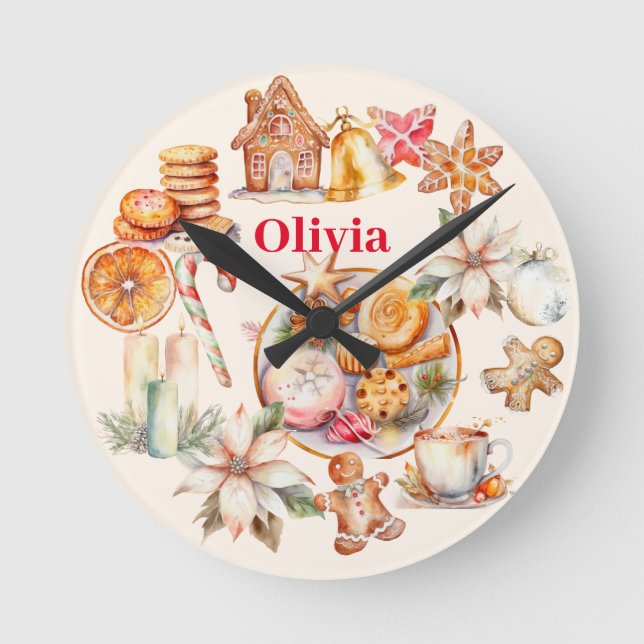 Gingerbread Christmas Dinner Party  Round Clock (Front)