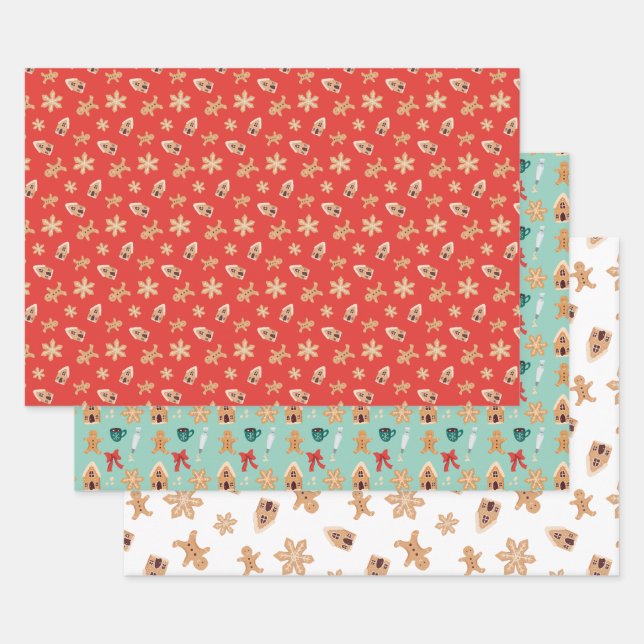 Gingerbread Christmas Festive Holiday Cookie Wrapping Paper Sheets (Set)