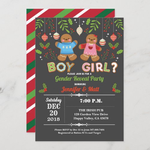 Gingerbread Christmas gender reveal baby shower Invitation