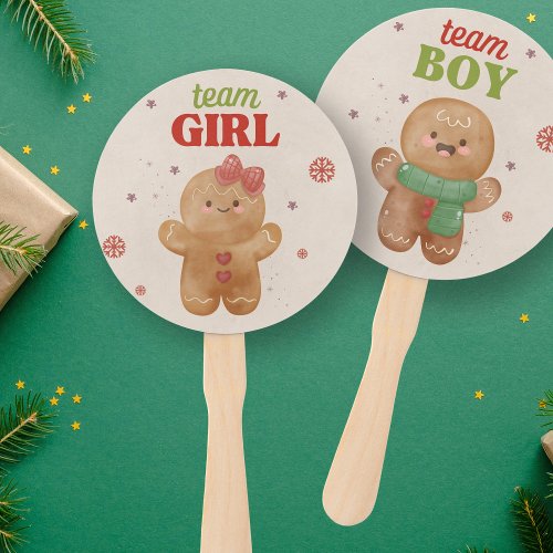 Gingerbread Christmas Gender Reveal Boy Girl Vote Hand Fan