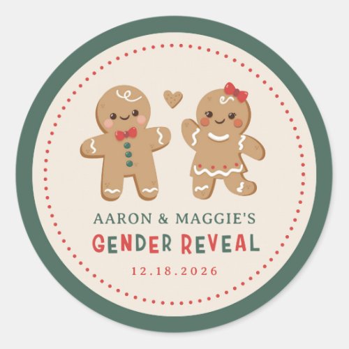 Gingerbread Christmas Gender Reveal Favor Classic Round Sticker