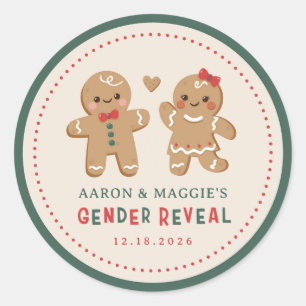 Gingerbread Christmas Gender Reveal Favor Classic Round Sticker