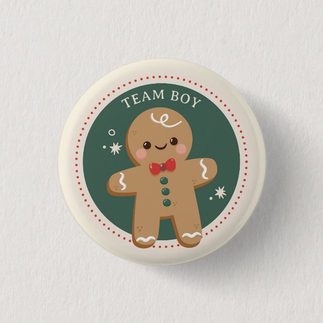 Gingerbread Christmas Gender reveal Team boy  Button (Front)