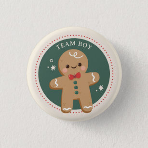 Gingerbread Christmas Gender reveal Team boy  Button
