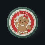 Gingerbread Christmas Gender reveal Team girl Button<br><div class="desc">Team girl gingerbread gender reveal button for party guests. Cute gingerbread girl illustration. Text reads "team girl"</div>
