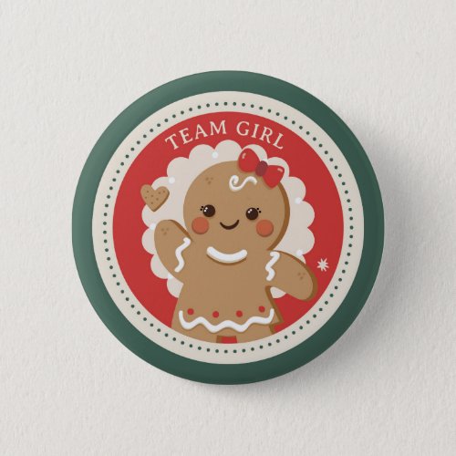 Gingerbread Christmas Gender reveal Team girl Button