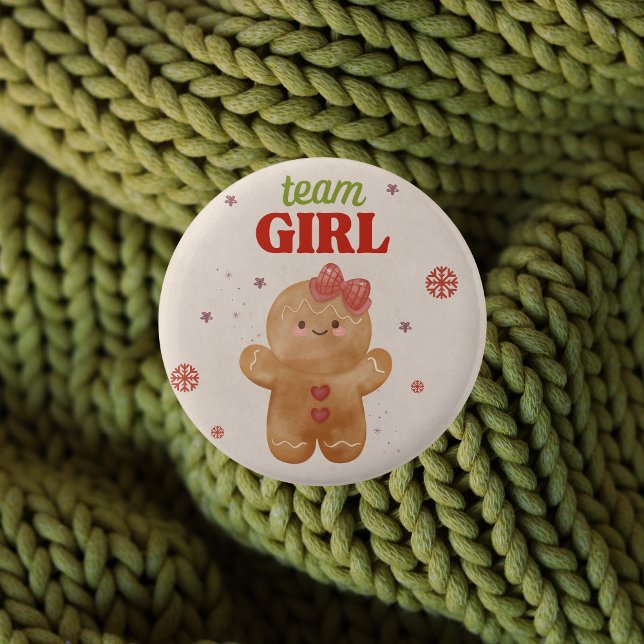 Gingerbread Christmas Gender Reveal Team Girl Vote Button (Team girl voting button pin - Christmas gender reveal party)
