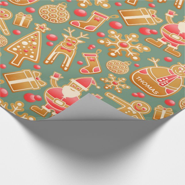 Gingerbread Christmas Gift Wrap Personalized (Corner)