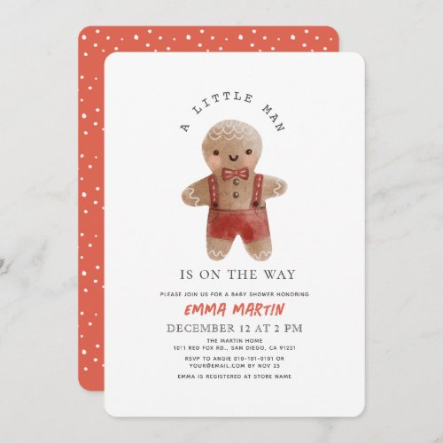 Gingerbread Christmas Holiday Boy Baby Shower Invitation
